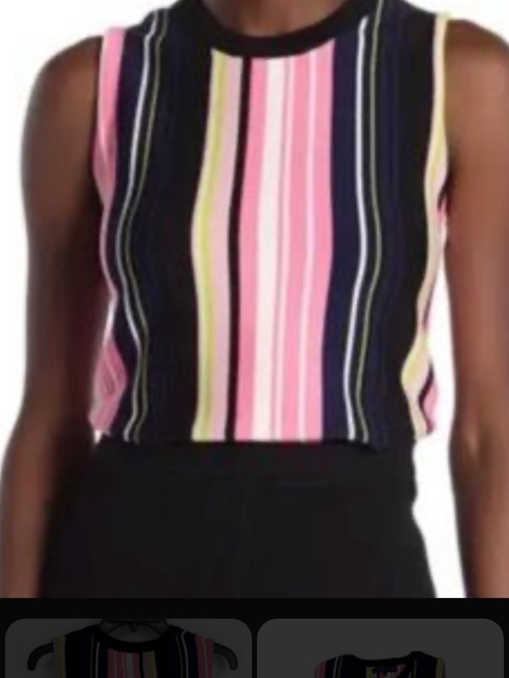 Rachel Roy Striped Cropped Sleeveless Knit Top in Pink and Black